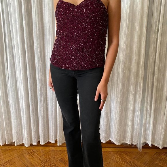 COPY - Alice & Olivia Beaded Maroon Tank Top - Picture 3 of 8